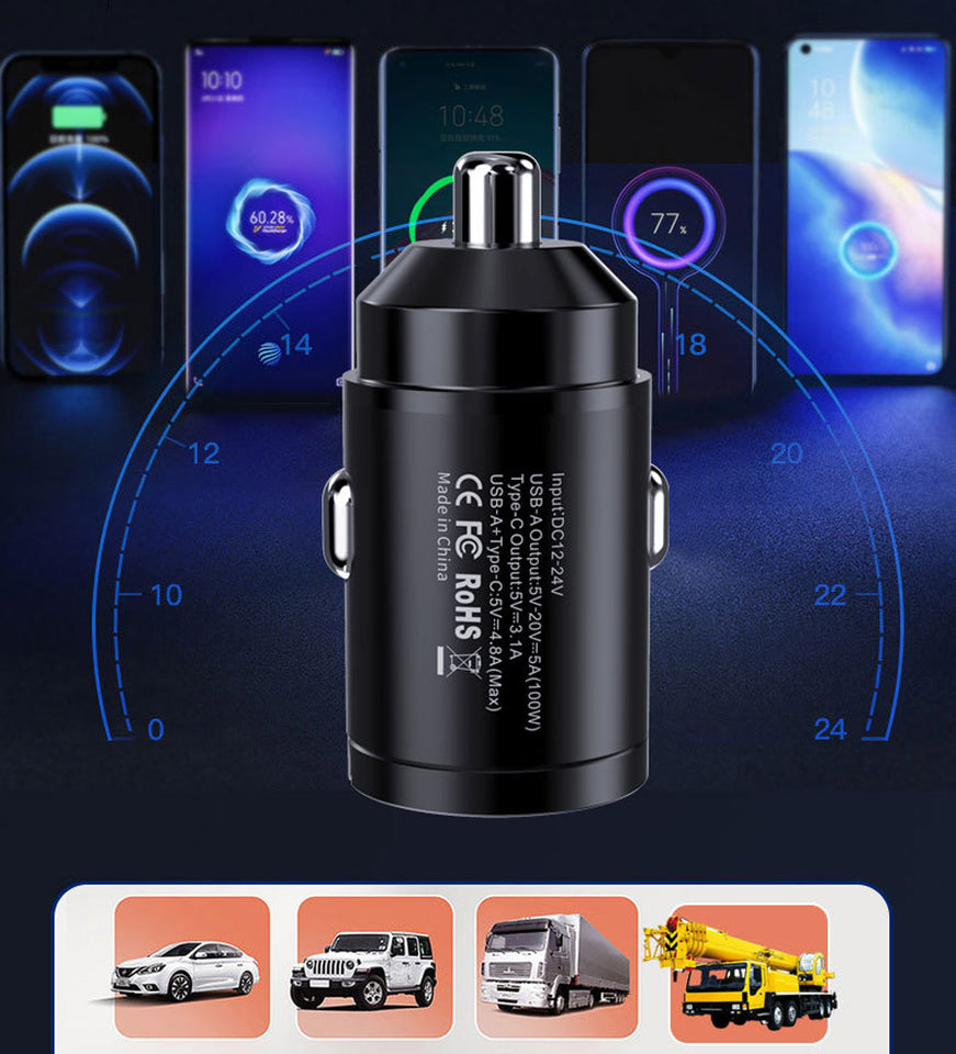 MINI 2in1 Fast car charge quick type-c+ USB car charger