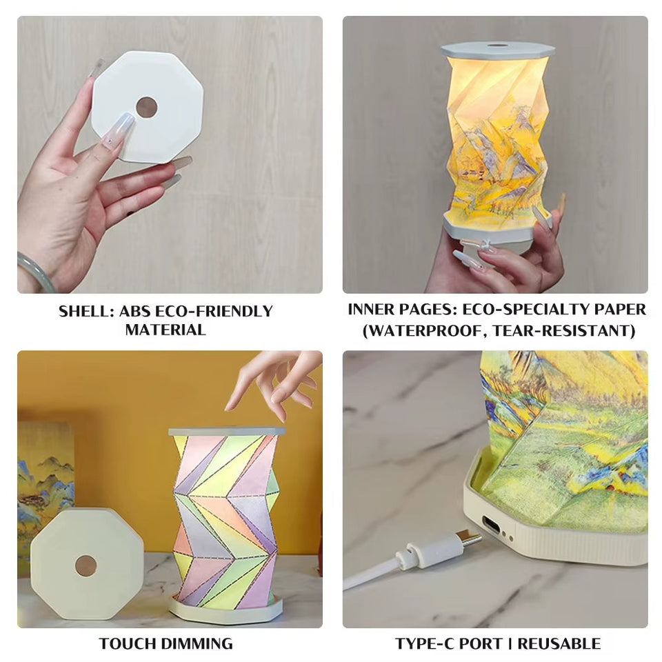 Paper Lantern Portable Rechargeable Dimmable Night Light Table Lamp