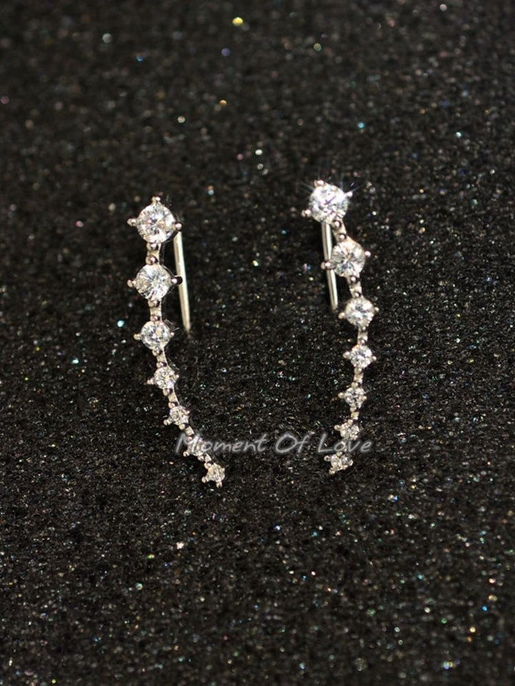 Long Rhinestone Seven-Star Ear Hook Earring Female