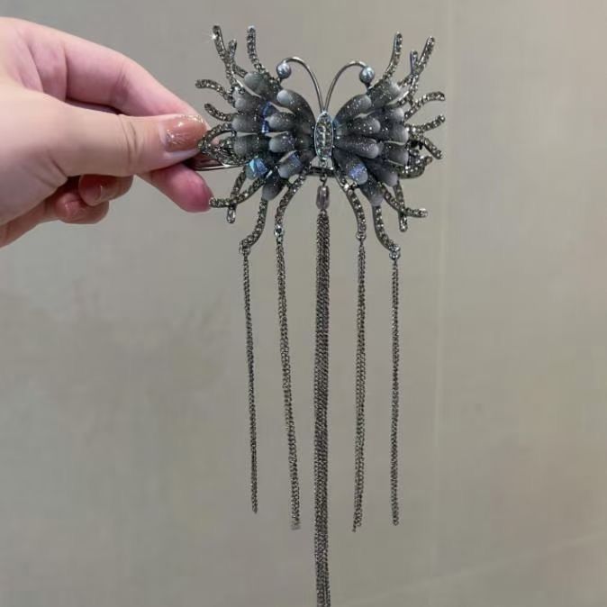 Black Butterfly Metal Claw Hair Clip With Hair Pins