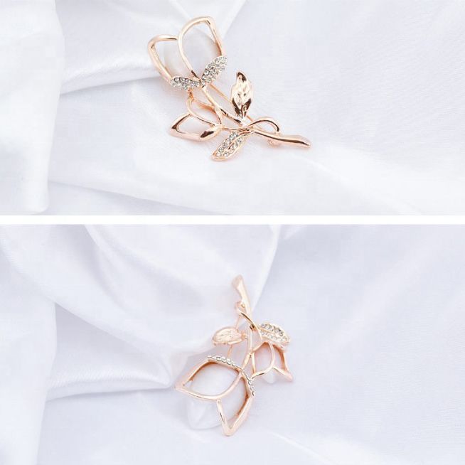 Rose Flower Shape With Pink Tulip Opal Brooch for Women