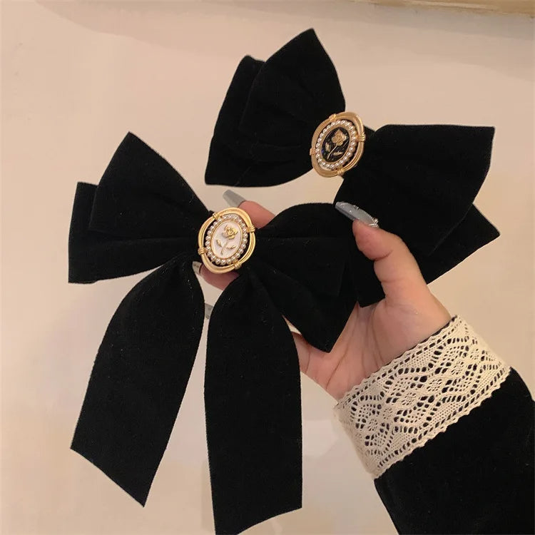 New Black Velvet Bow Hair Pins Hair Clips for Women