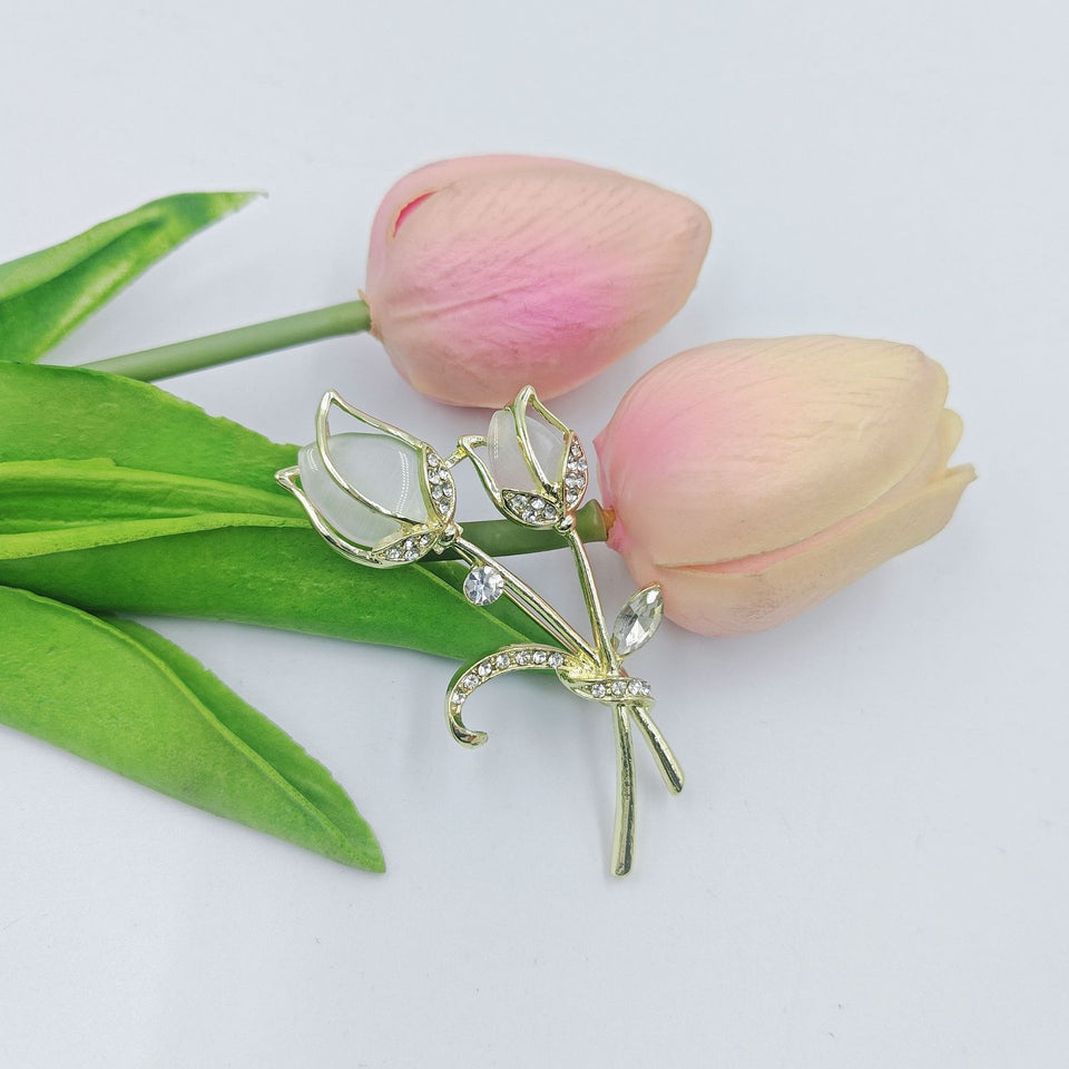 Rose Flower Shape With Pink Tulip Opal Brooch for Women