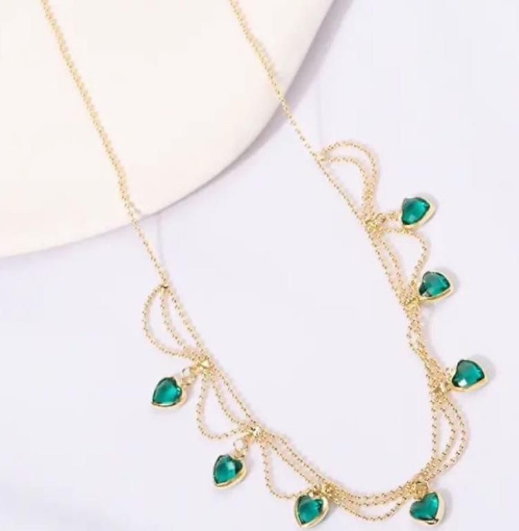 Heart-shaped Green Crystal Chain Necklace For Women