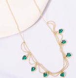 Heart-shaped Green Crystal Chain Necklace For Women