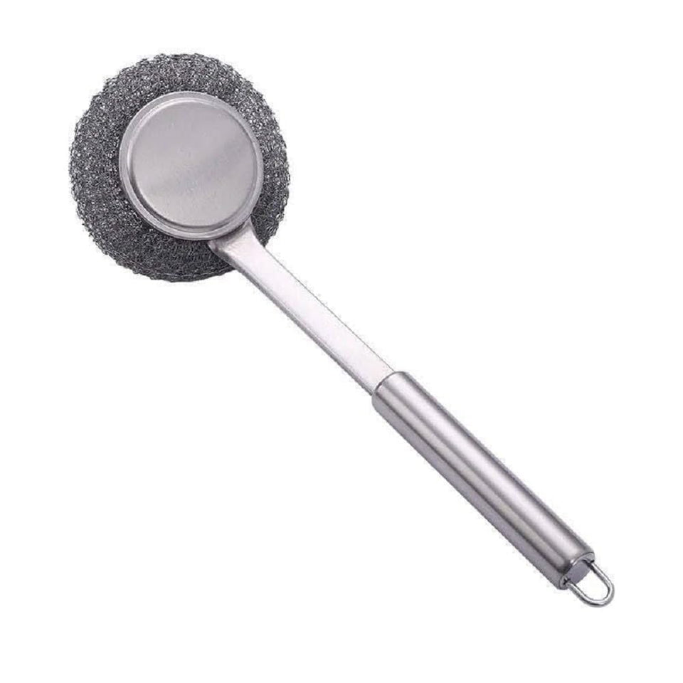Stainless Steel Dish Cleaner Scrubber with Steel Handle
