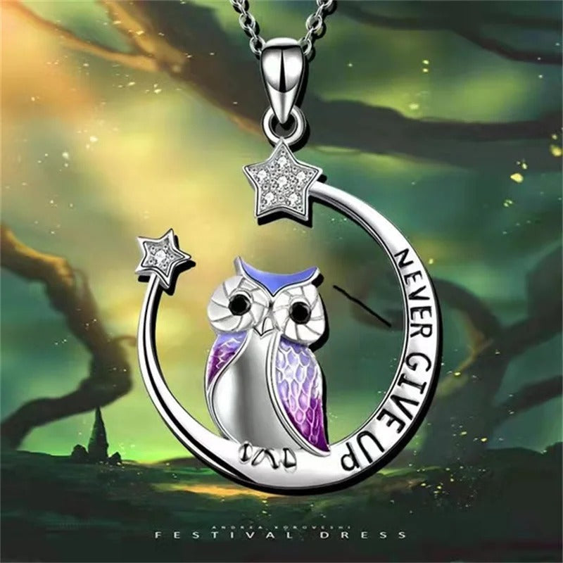 2 Pcs Owl with Moon & Star Necklace
