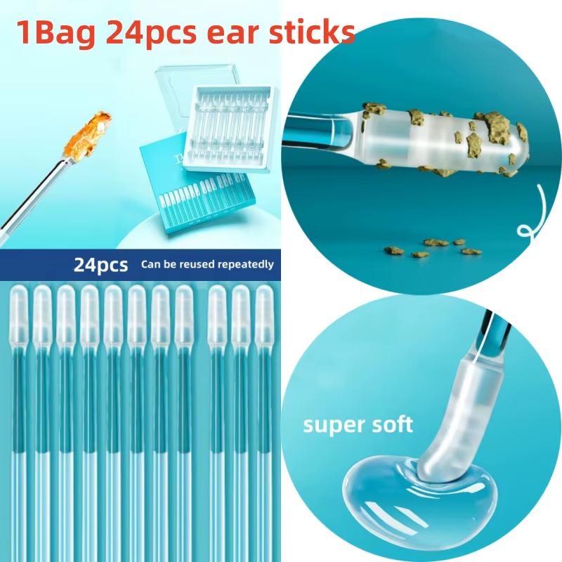 24 pcs Reusable Ear Wax Cleaner Soft Silicone Sticks