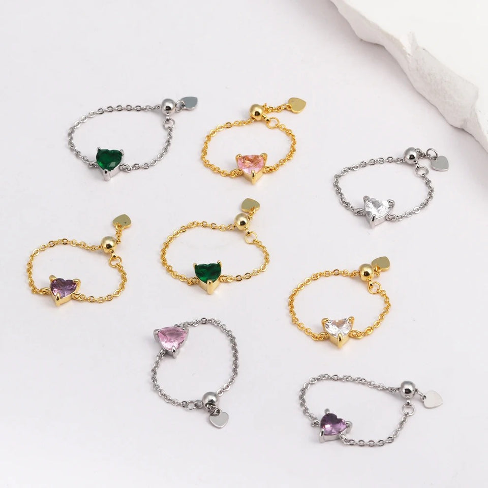 Heart Pull-out Chain Adjustable Rings For Women