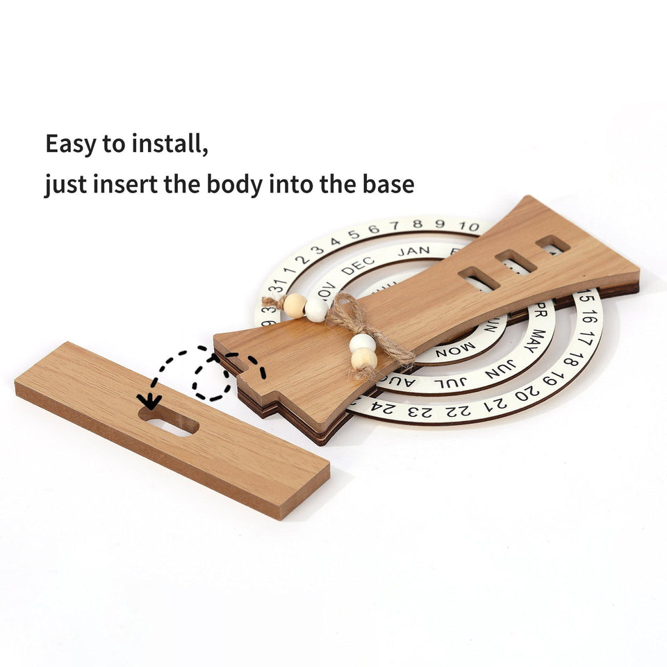 Wooden Perpetual Calendar Manual Rotation Home Decoration