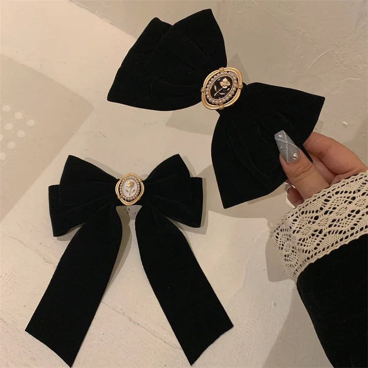 New Black Velvet Bow Hair Pins Hair Clips for Women