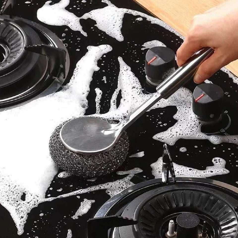 Stainless Steel Dish Cleaner Scrubber with Steel Handle