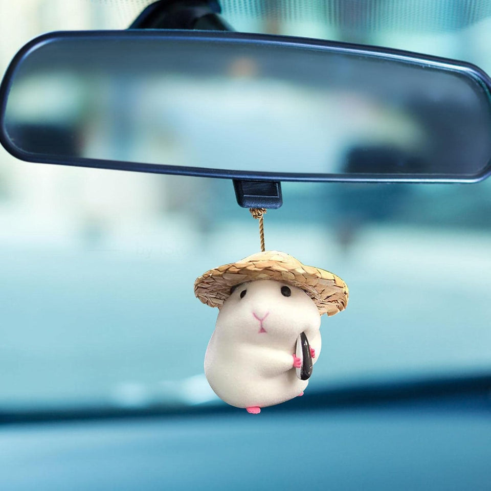 Cute Hamster with Straw Hat Car Ornament