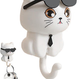 Adhesive  cat key hook with sunglasses