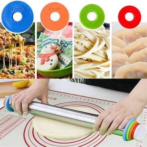 17Inch Adjustable Stainless Steel Rolling Pin Dough Roller with Measurement Marks 4 Adjustable Removable Rings