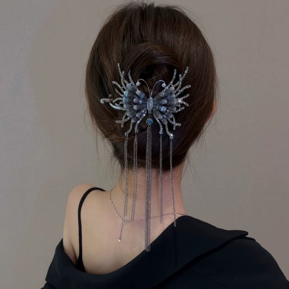 Black Butterfly Metal Claw Hair Clip With Hair Pins
