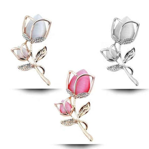 Rose Flower Shape With Pink Tulip Opal Brooch for Women