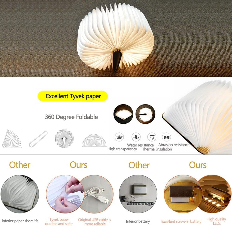 Rechargeable Wooden Folding Light Book