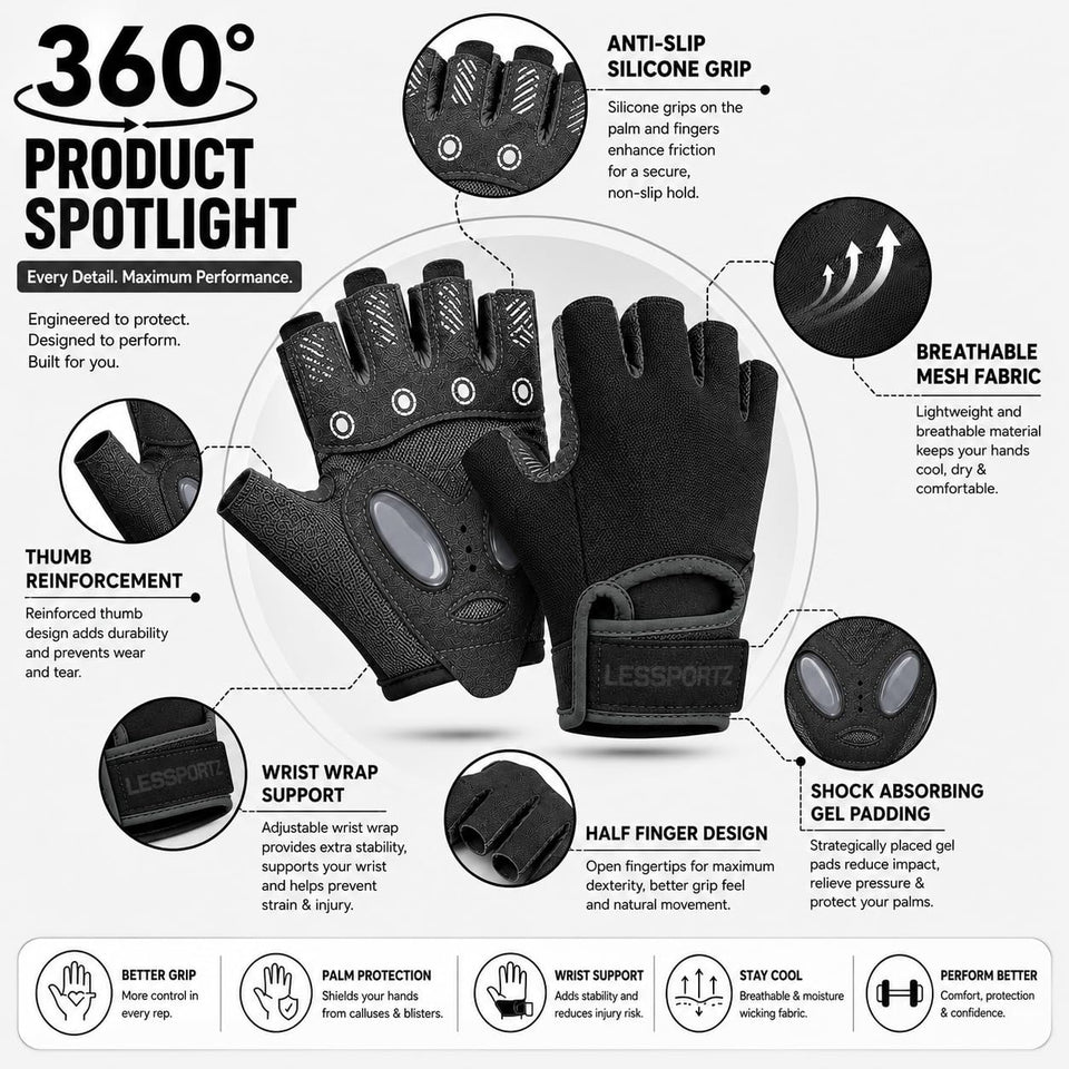 Anti-Slip Half Finger Workout Gloves