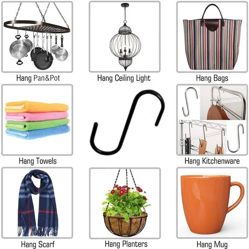 Metal Black S-shaped Hooks, Wardrobes, Gardens, Kitchen Accessories Heavy Duty For Hanging,