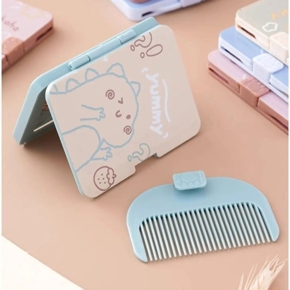 Cute Cartoon Small Outdoor Traveling Hairdressing Mirror Comb