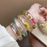 Women's simple design artistic flower resin bracelet