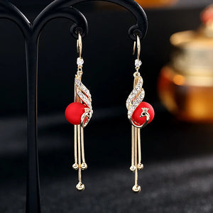 Red  Peacock Earrings for Women