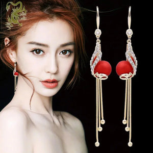 Red  Peacock Earrings for Women