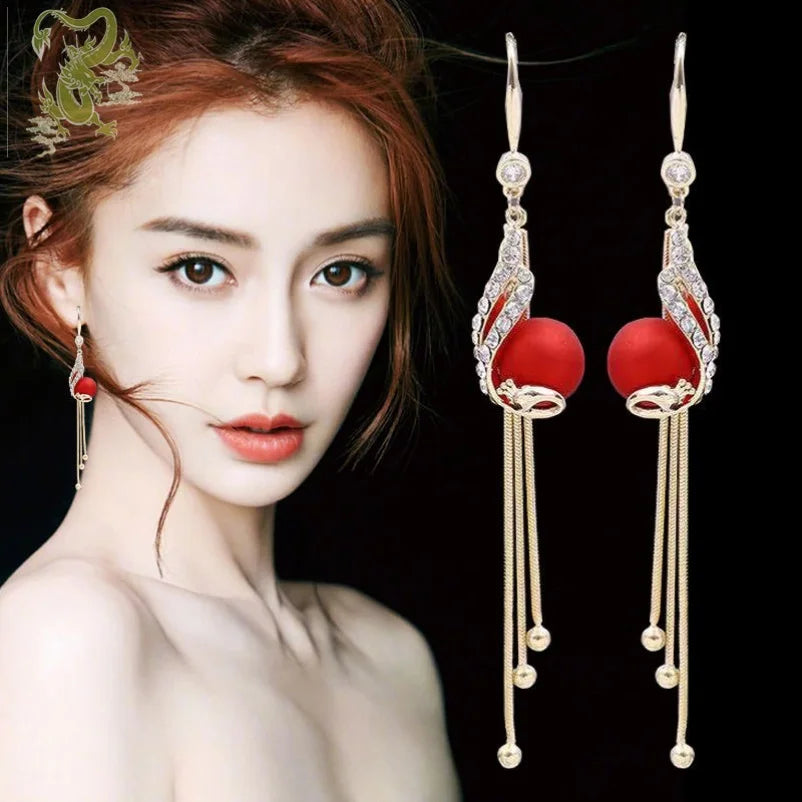 Red  Peacock Earrings for Women