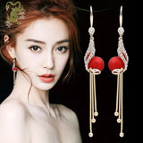 Red  Peacock Earrings for Women