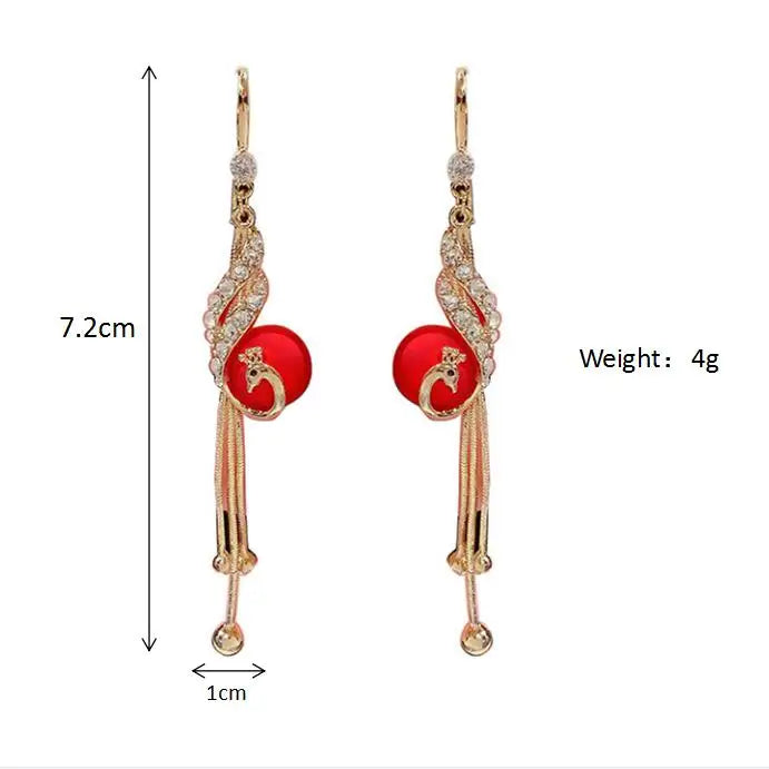 Red  Peacock Earrings for Women