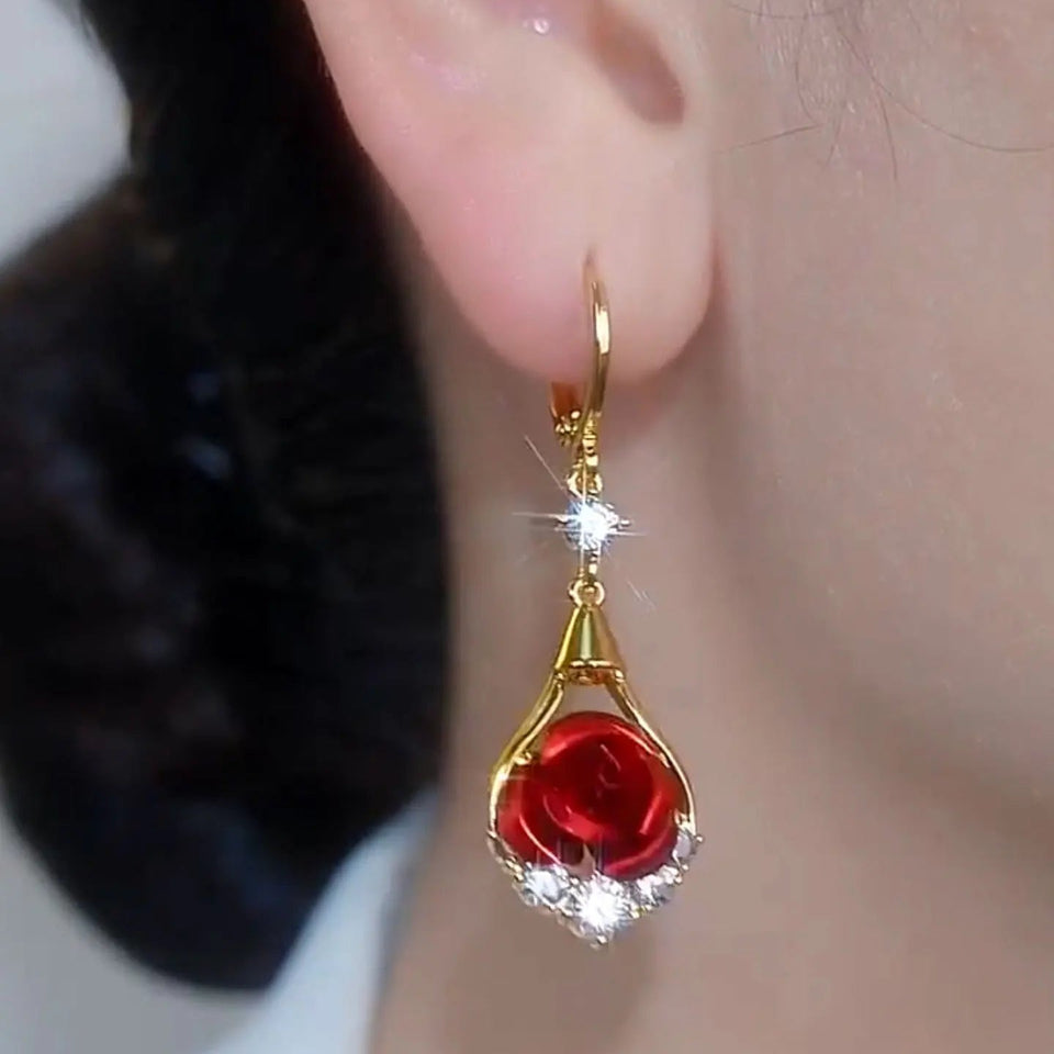 Retro-Style Unique Red Rose Earrings