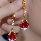 Retro-Style Unique Red Rose Earrings