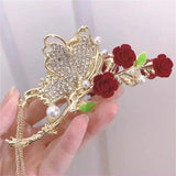 Red Rose stylish Butterfly Female Hair clip