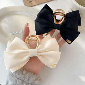 (PACK OF 2) New Large Satin Bow Claw Clips For Women