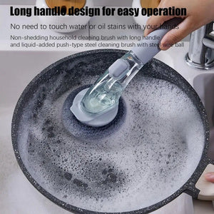 Long Handle Pot  Cleaning Brush With Refillable Cleaning Fluid Space For Frying Pans