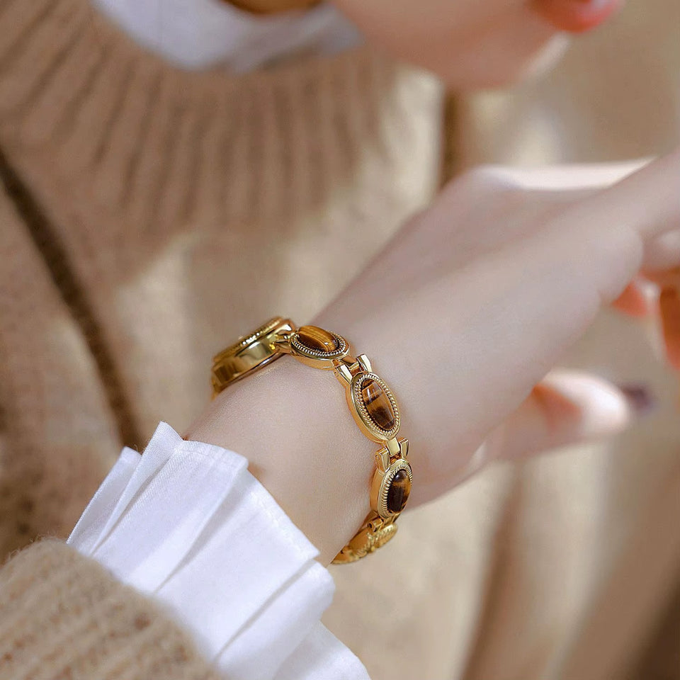 Retro Tiger Eye stone Chain watch