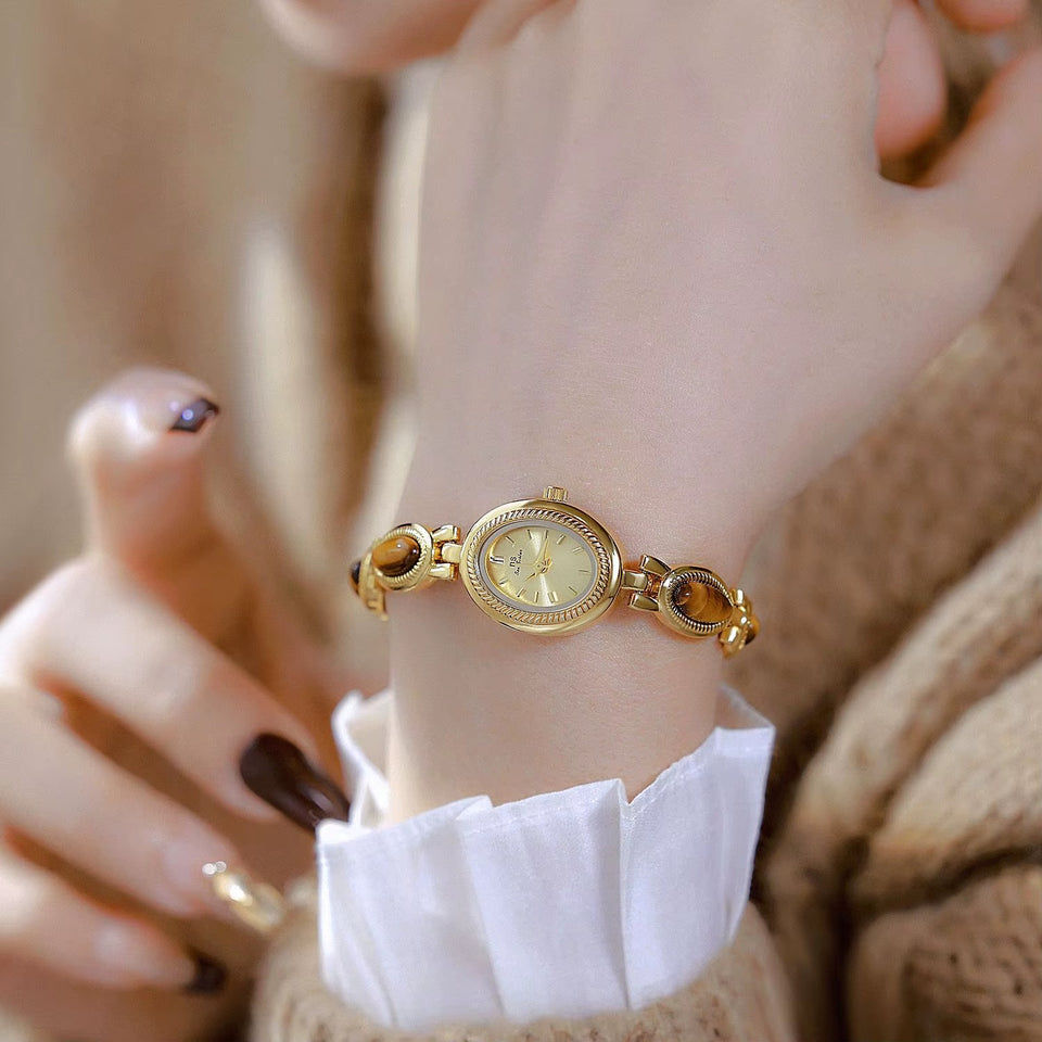 Retro Tiger Eye stone Chain watch