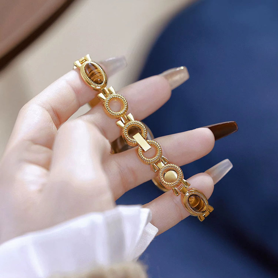Retro Tiger Eye stone Chain watch