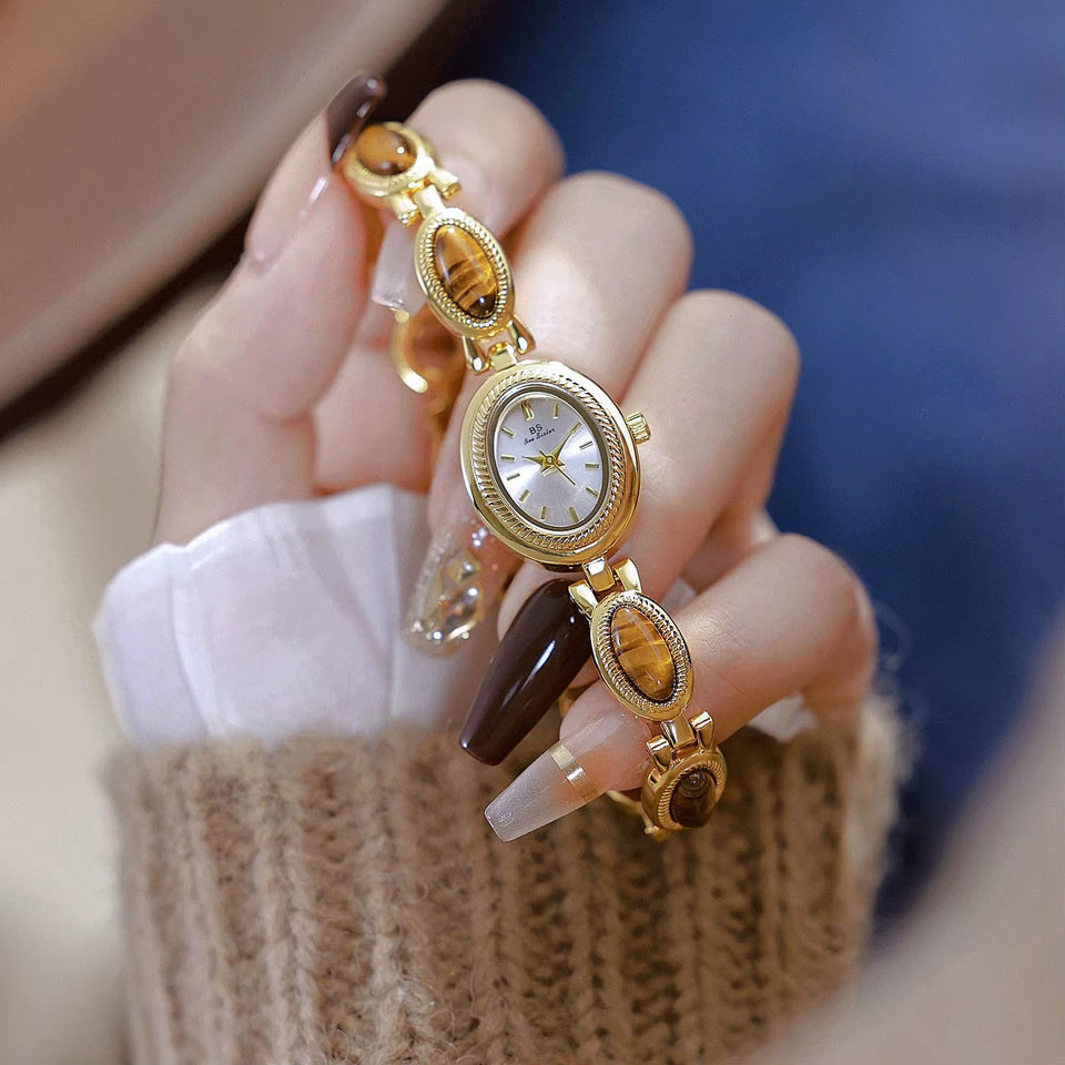 Retro Tiger Eye stone Chain watch