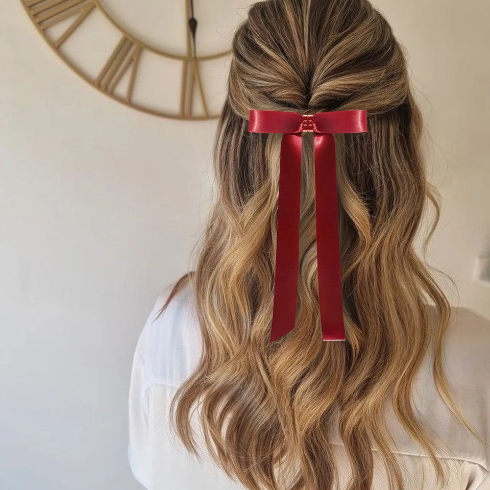 Large Long Fabric Bow Hair Claws for Women Girls