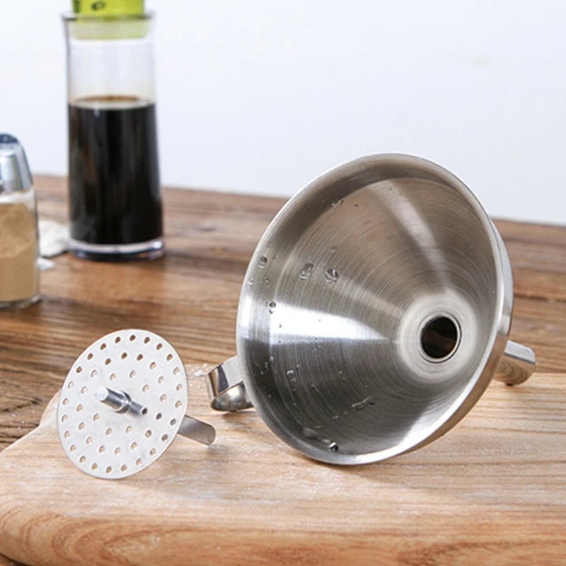 Stainless Steel Oil Funnel With Strainer  For Home Kitchen Tools