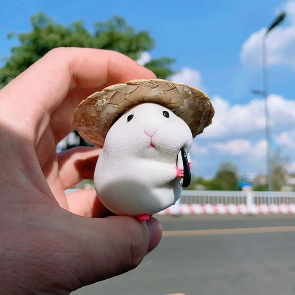 Cute Hamster with Straw Hat Car Ornament