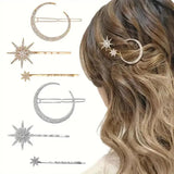 Rhinestone Star Moon Hair Clips Set